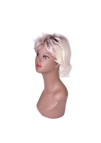 Ombre Brown To Blond 13cm Synthetic High Temperature Fiber FeMale Short Straight Gray Mixed Layered Women Cosplay Wig