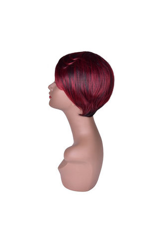  Red Short Synthetic Wigs for Black Women with Black Strip Natural Straight Heat Resistant Party Full Wig 5inch