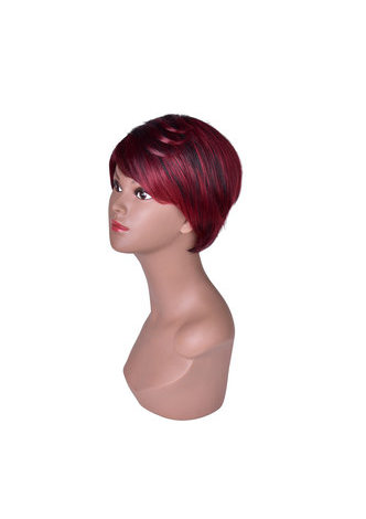  Red Short Synthetic Wigs for Black Women with Black Strip Natural Straight Heat Resistant Party Full Wig 5inch
