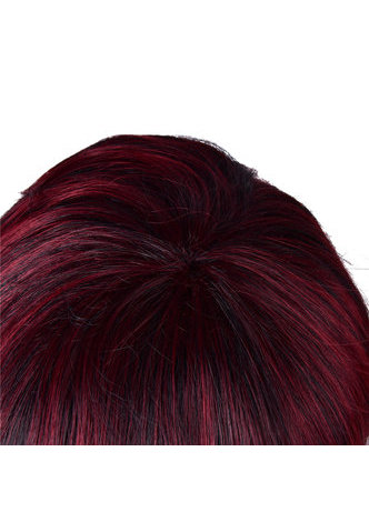  Red Short Synthetic Wigs for Black Women with Black Strip Natural Straight Heat Resistant Party Full Wig 5inch