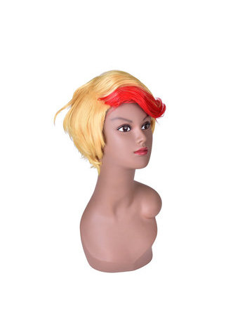  Short Layered Yellow Red Mix Heat Resistance Party Synthetic Hair Cosplay Wigs 18cm Full Wig