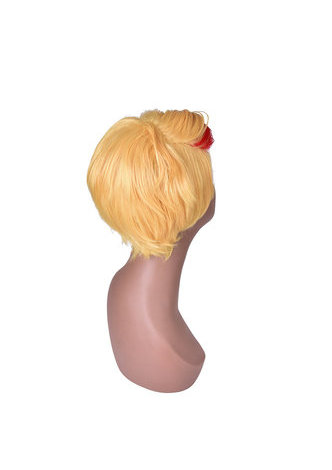  Short Layered Yellow Red Mix Heat Resistance Party Synthetic Hair Cosplay Wigs 18cm Full Wig