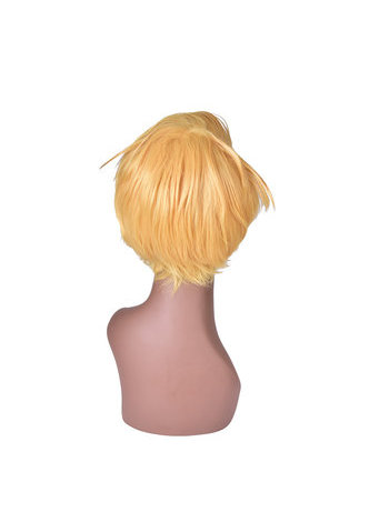  Short Layered Yellow Red Mix Heat Resistance Party Synthetic Hair Cosplay Wigs 18cm Full Wig