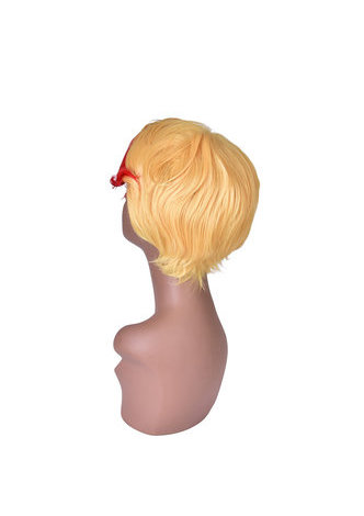  Short Layered Yellow Red Mix Heat Resistance Party Synthetic Hair Cosplay Wigs 18cm Full Wig