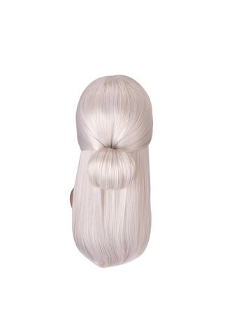  Silver Gray Long Hair Cosplay Wig 26inch Synthetic Women Straight Wig with Chignon 1pc 4091