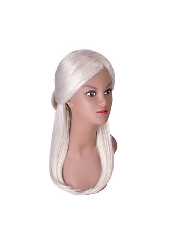  Silver Gray Long Hair Cosplay Wig 26inch Synthetic Women Straight Wig with Chignon 1pc 4091