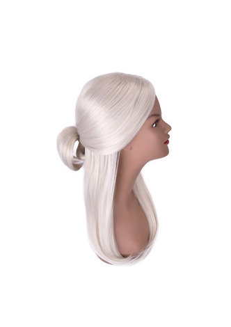  Silver Gray Long Hair Cosplay Wig 26inch Synthetic Women Straight Wig with Chignon 1pc 4091
