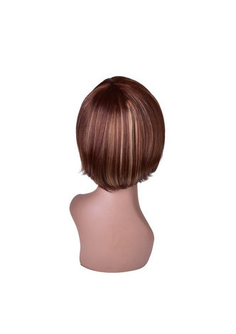 HairYouGo 10 Short Straight Wigs for Women Bobo Hair Brown Ombre Synthetic Wig with Blond Highlights High Temperature Fiber