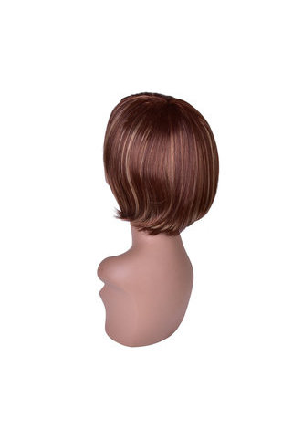 HairYouGo 10 Short Straight Wigs for Women Bobo Hair Brown Ombre Synthetic Wig with Blond Highlights High Temperature Fiber
