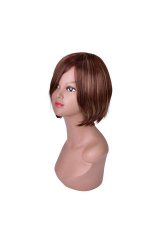 HairYouGo 10 Short Straight Wigs for Women Bobo Hair Brown Ombre Synthetic Wig with Blond Highlights High Temperature Fiber