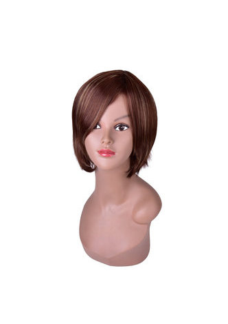 HairYouGo 10" Short Straight Wigs for Women Bobo Hair Brown Ombre Synthetic Wig with Blond Highlights High Temperature Fiber