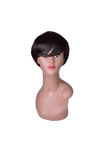 HairYouGo 12cm Synthetic Wigs for Women Pure Color 1B Short Straight Wig 100% High Temperature Fiber Wig
