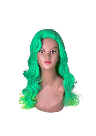 HairYouGo 28inch Wavy Cosplay Wigs High Temperature Fiber Synthetic Hair Green 70cm Long Women Cos Party Wig 4068