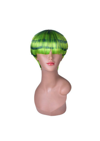 HairYouGo 5inch Short Straight Cute Wig Light Green Watermelon Style Hair Piece Synthetic Full Cosplay Wig Kids Wig