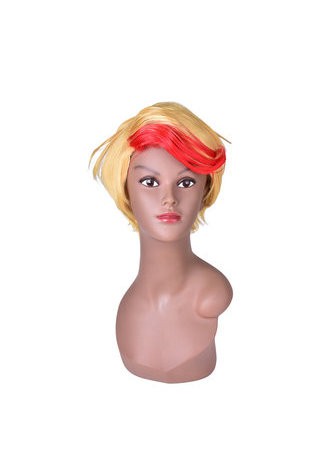 HairYouGo 7.1" Short Layered Yellow Red Mix Heat Resistance Party Synthetic Hair Cosplay Wigs 18cm Full Wig
