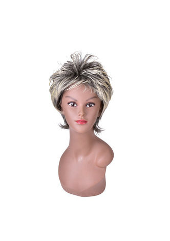 HairYouGo Gray Mix Short Shaggy Layered Fluffy Synthetic Party Hair 13cm Cosplay Cos Wigs High Temperature Fiber Wig