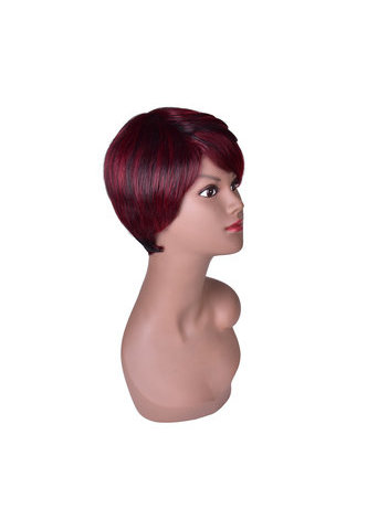 HairYouGo Red Short Synthetic Wigs for Black Women with Black Strip Natural Straight Heat Resistant Party Full Wig 5inch