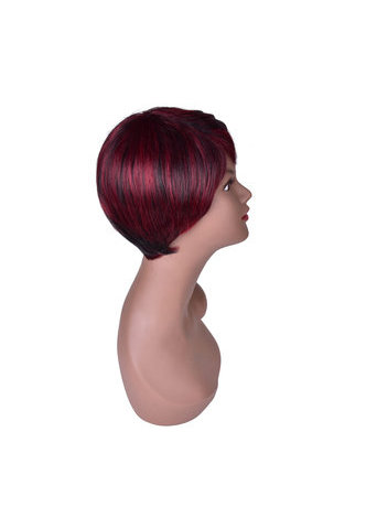 HairYouGo Red Short Synthetic Wigs for Black Women with Black Strip Natural Straight Heat Resistant Party Full Wig 5inch
