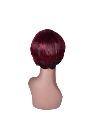 HairYouGo Red Short Synthetic Wigs for Black Women with Black Strip Natural Straight Heat Resistant Party Full Wig 5inch