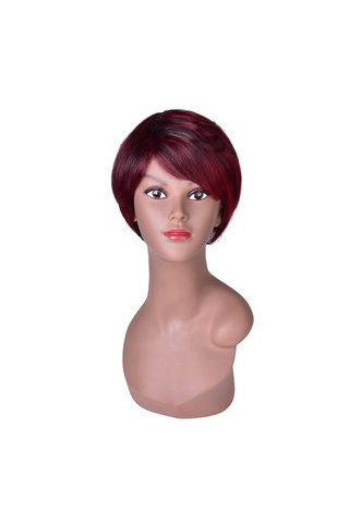 HairYouGo Red Short Synthetic Wigs for Black Women with Black Strip Natural Straight Heat Resistant Party Full Wig 5inch