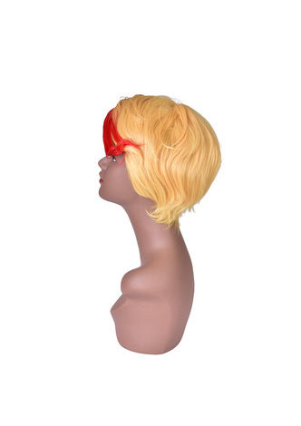 HairYouGo Short Layered Yellow Red Mix Heat Resistance Party Synthetic Hair Cosplay Wigs 18cm Full Wig