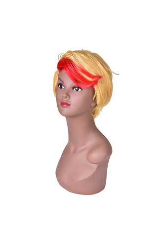 HairYouGo Short Layered Yellow Red Mix Heat Resistance Party Synthetic Hair Cosplay Wigs 18cm Full Wig