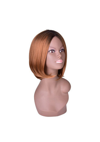   Medium Length Dark Roots BoBo Style Synthetic Wigs for African American Women High Temperature Fiber Wig 12.6inch