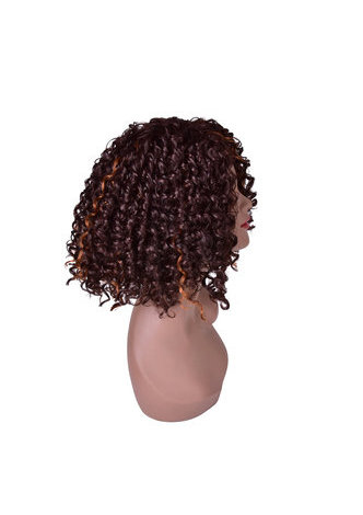  13inch Ombre Brown Afro Kinky Curly Hair Medium Length Synthetic Wigs for Black Women High Temperature Fiber