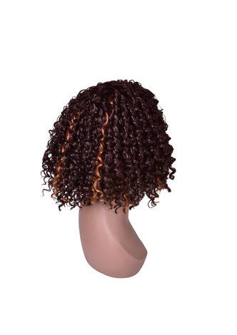  13inch Ombre Brown Afro Kinky Curly Hair Medium Length Synthetic Wigs for Black Women High Temperature Fiber