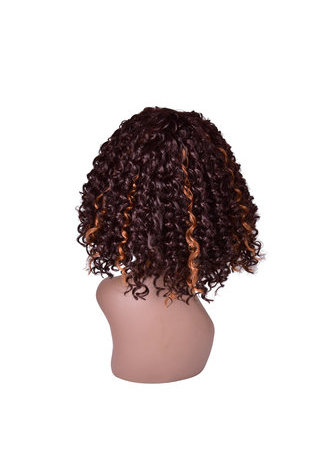  13inch Ombre Brown Afro Kinky Curly Hair Medium Length Synthetic Wigs for Black Women High Temperature Fiber