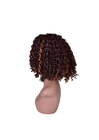  13inch Ombre Brown Afro Kinky Curly Hair Medium Length Synthetic Wigs for Black Women High Temperature Fiber