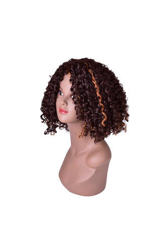  13inch Ombre Brown Afro Kinky Curly Hair Medium Length Synthetic Wigs for Black Women High Temperature Fiber