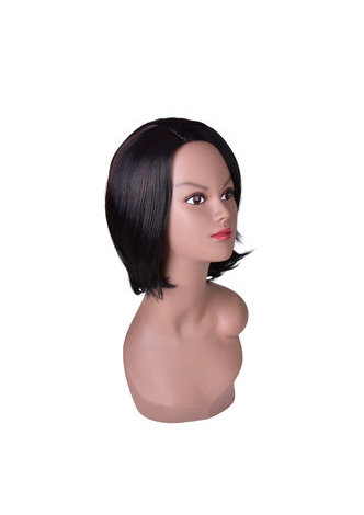 Moyen Longueur Noir Perruques Synthétiques pour les Femmes Afro-Américaines Haute Température Fibre Bob Style 11 pouces