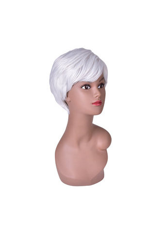 HairYouGo 5.9inch Short Straight Wig Silver Gray Ombre Rose Net Synthetic Women Hair Piece Party Cosplay Wigs