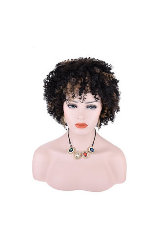  BLOOM Curly Synthetic Wigs SP1B/27# 5Inch Stripes Color Japanese Kanekalon Fiber Short Wigs For Black Women 1PC