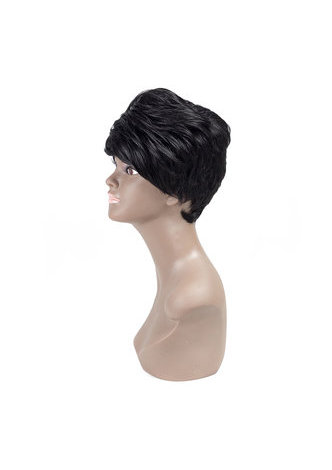 Straight Synthetic Wigs 1.5-4.5inch Cosplay Wigs 1pc Heat Resistant Black #1B Short Wigs For Black Women 3 Colors