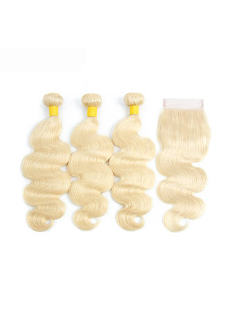 Brésilien Body Wave # 613 Corps 3 Bundles Avec Fermeture Brésilienne 100% Cheveux Humains Lisse Non-Remy cheveux