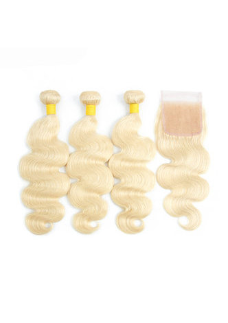 HairYouGo Brazilian Body Wave #613 Body 3 Bundles With Closure Brazilian 100% Human Hair Smooth Non-Remy hair