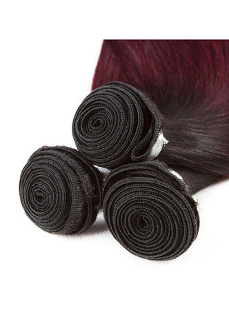  Non-Remy Brazilian Hair Straight In Extension Pre-Colored T1B/99J Human Hair Bundles With Closure 