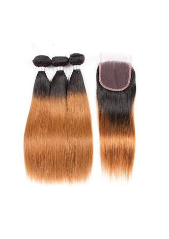 Non-Remy Cheveux Raides Pré-Coloré T1B / 30 Cheveux Humains 3 Bundles Avec Fermeture Livraison Gratuite