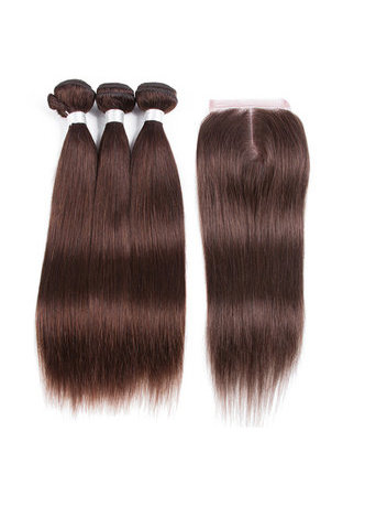  Non-Remy Hair Pre-Colored Straight Wave Bundles #4 Human Hair Bundles With Closure Free Shipping