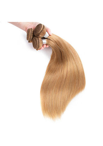  Non-Remy Hair Straight Wave Bundles With Closure #27 Pre-Colored Human Hair Bundles In Extension 
