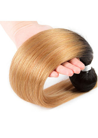  Non-Remy Straight Wave Bundles With Closure Pre-Colored T1B/27 Human Hair In Extension Gold Color Free Shipping