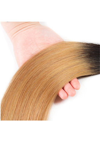  Non-Remy Straight Wave Bundles With Closure Pre-Colored T1B/27 Human Hair In Extension Gold Color Free Shipping