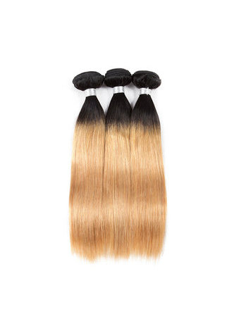  Non-Remy Straight Wave Bundles With Closure Pre-Colored T1B/27 Human Hair In Extension Gold Color Free Shipping