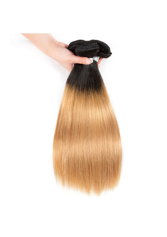  Non-Remy Straight Wave Bundles With Closure Pre-Colored T1B/27 Human Hair In Extension Gold Color Free Shipping