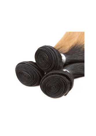  Non-Remy Straight Wave Bundles With Closure Pre-Colored T1B/27 Human Hair In Extension Gold Color Free Shipping