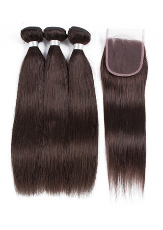 HairYouGo Pre-Colored Straight Wave Bundles With Closure Non-Remy #2 Human Hair In Extension Free Shipping